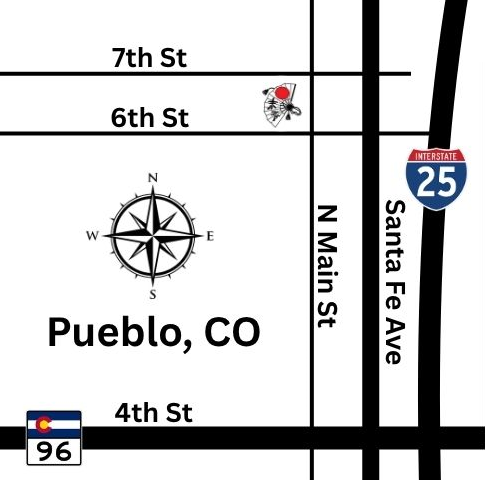 Map of Suehiro location at 631 N Main St, Pueblo, CO